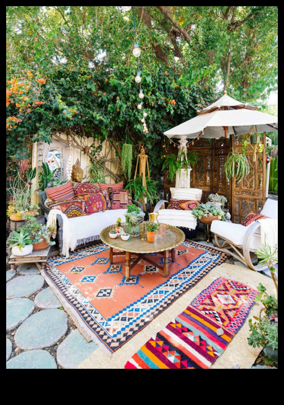 Ne poți sugera Idei de decor boho chic pentru grădină în aer liber cu jardiniere suspendate?